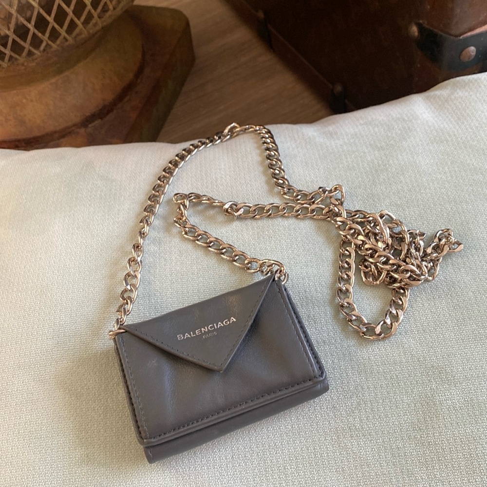 Grey Balenciaga Cash Mini Wallet on Chain Crossbody